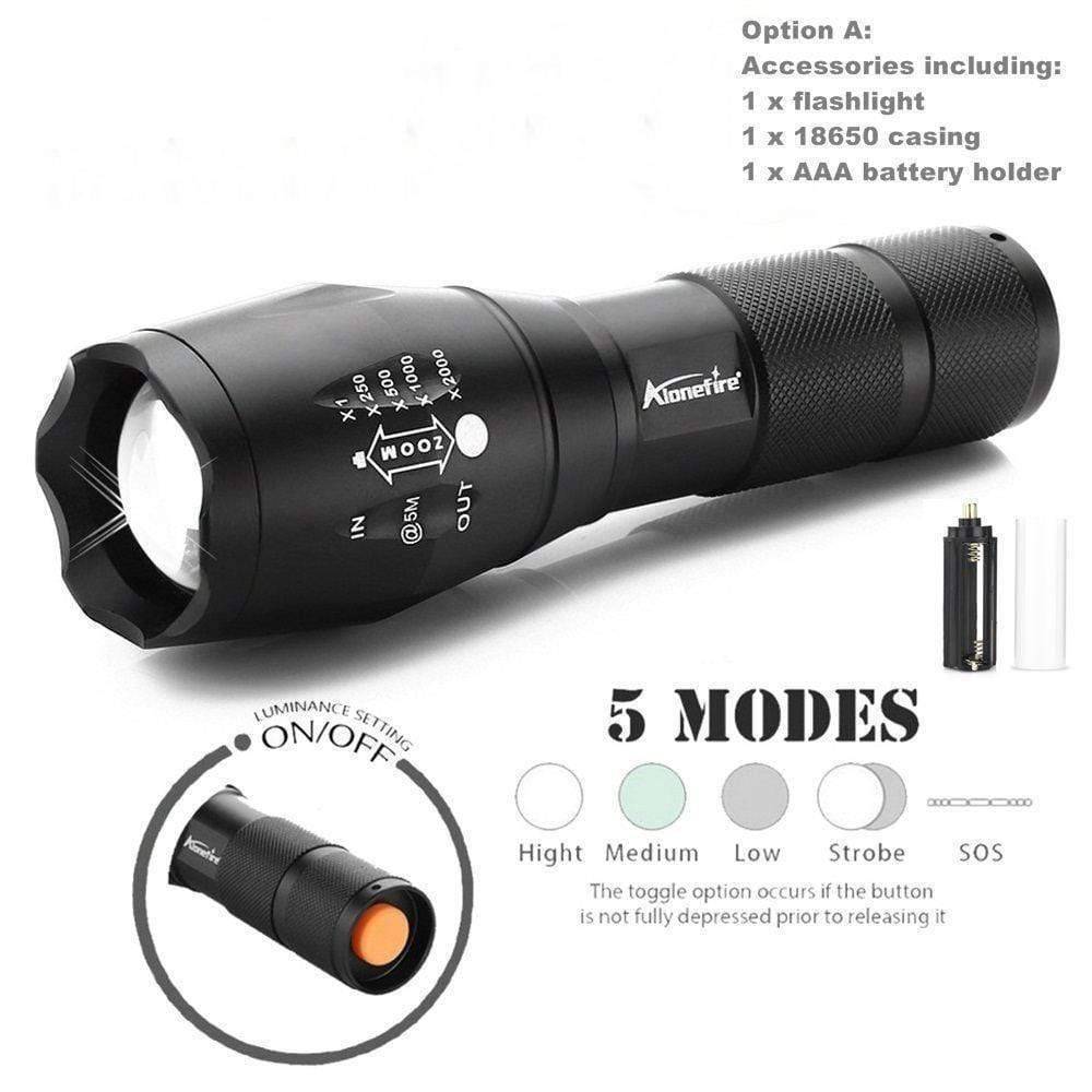 LED Flashlight with Zoom Function - Tactical Aluminum Design