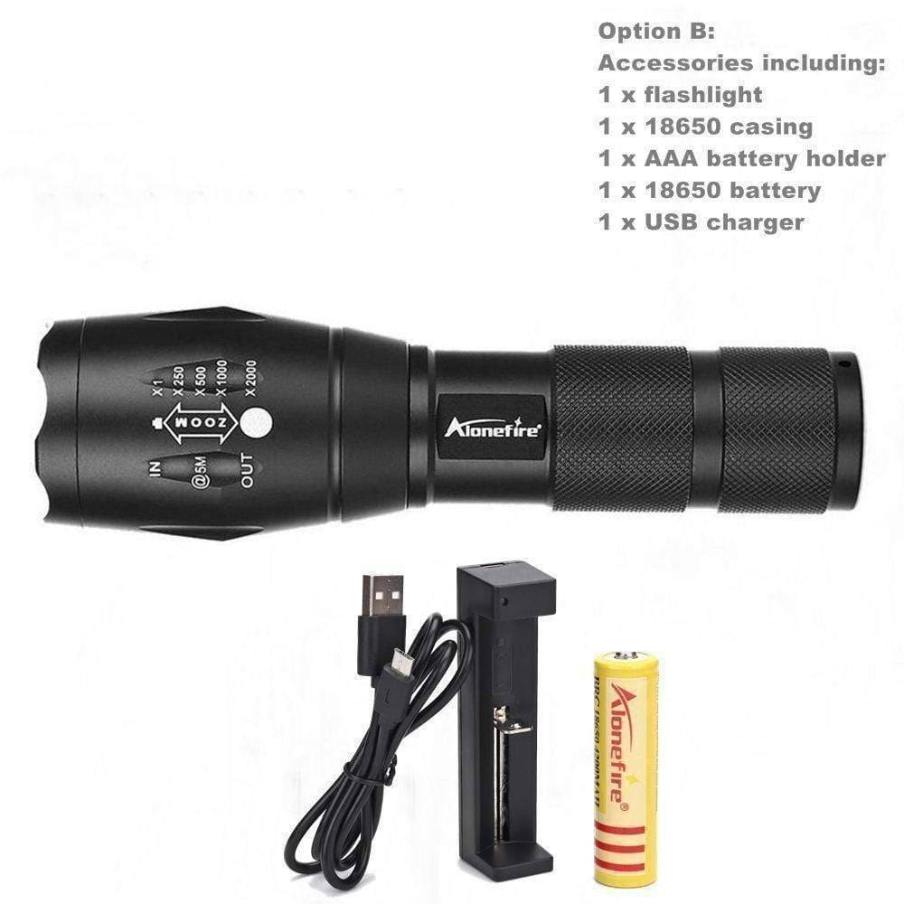 LED Flashlight with Zoom Function - Tactical Aluminum Design
