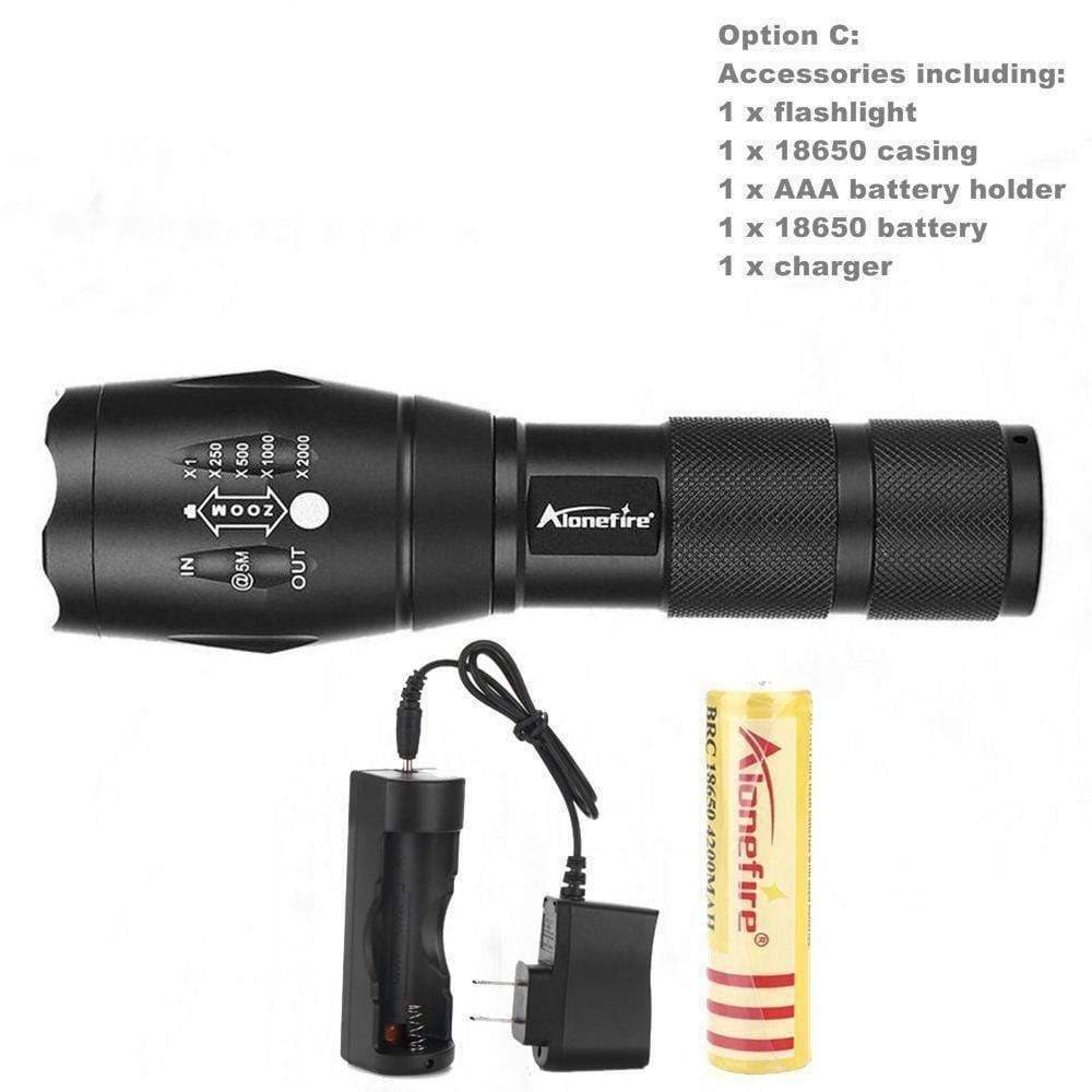 LED Flashlight with Zoom Function - Tactical Aluminum Design