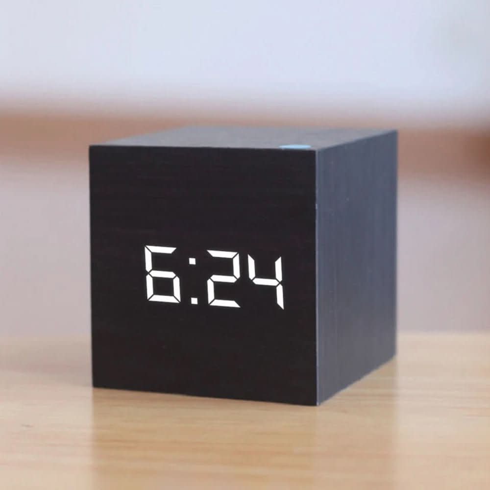 Minimalist LED Alarm Clock Displaying Time, Date, and Temperature