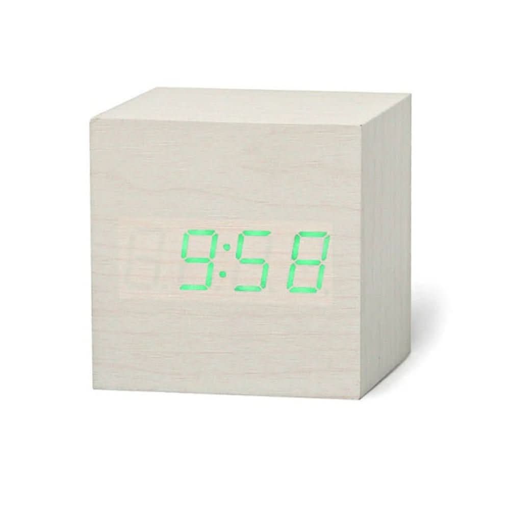 Minimalist LED Alarm Clock Displaying Time, Date, and Temperature