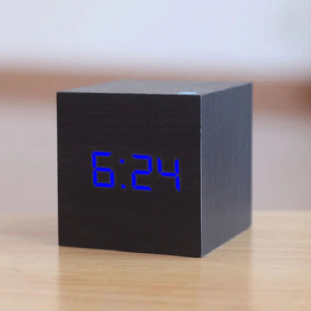 Minimalist LED Alarm Clock Displaying Time, Date, and Temperature