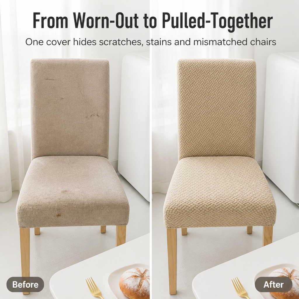 LuxoraFit™ — Cover Tired Dining Chairs in Spill-Resistant, Stay-Put Style