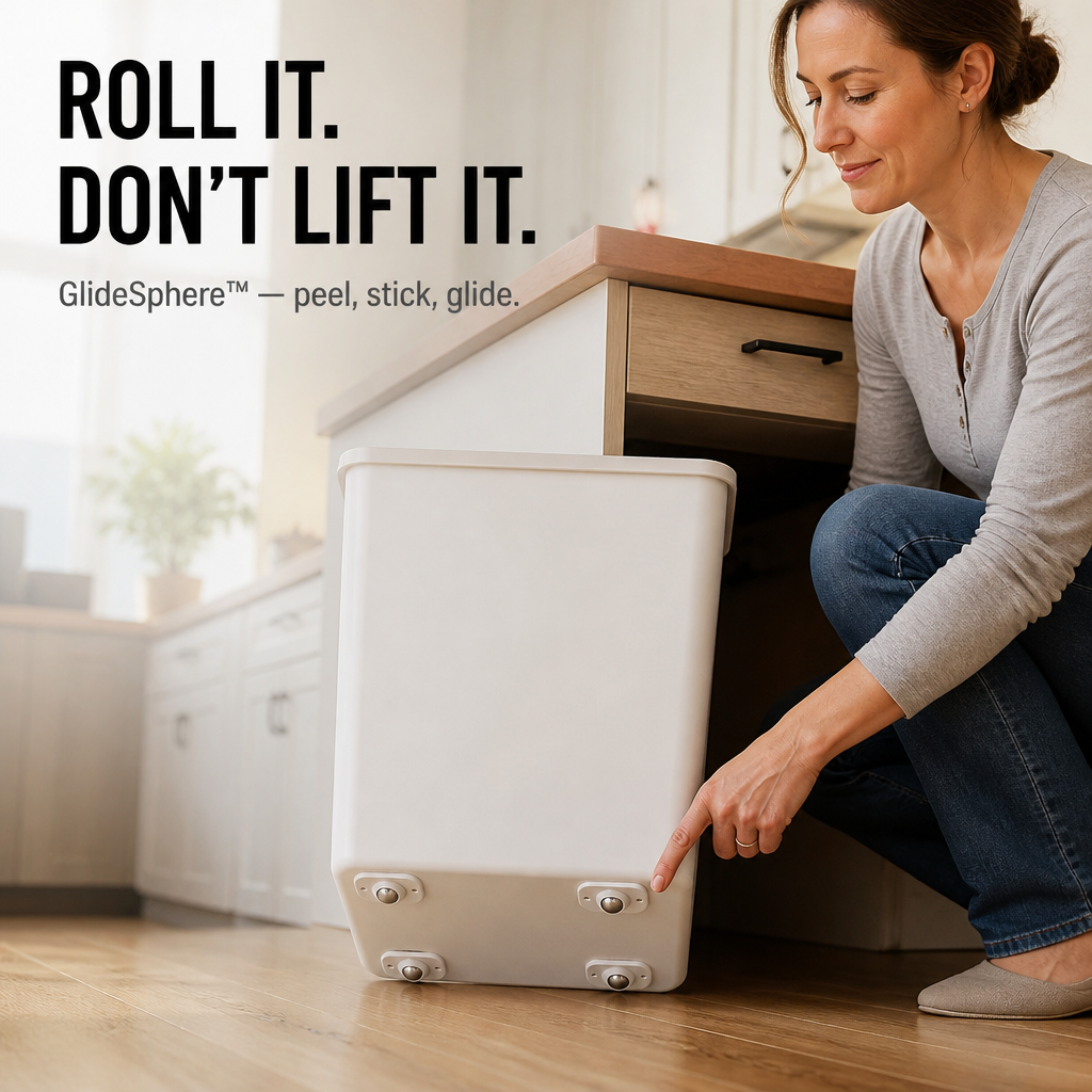 GlideSphere™ — Roll Trash Cans, Litter Boxes & Storage Bins With One Push