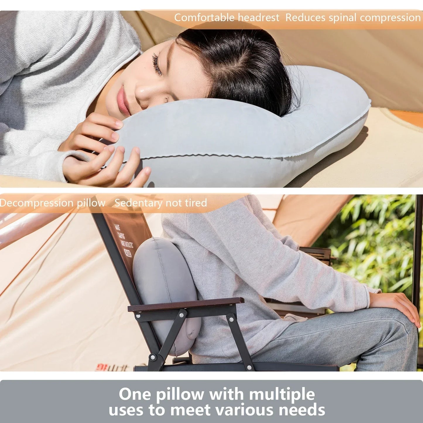 Inflatable Camping Pillow with Integrated Pump – Lightweight Design