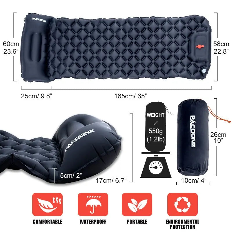 Inflatable Camping Sleeping Pad with Integrated Pump - Ultralight Design
