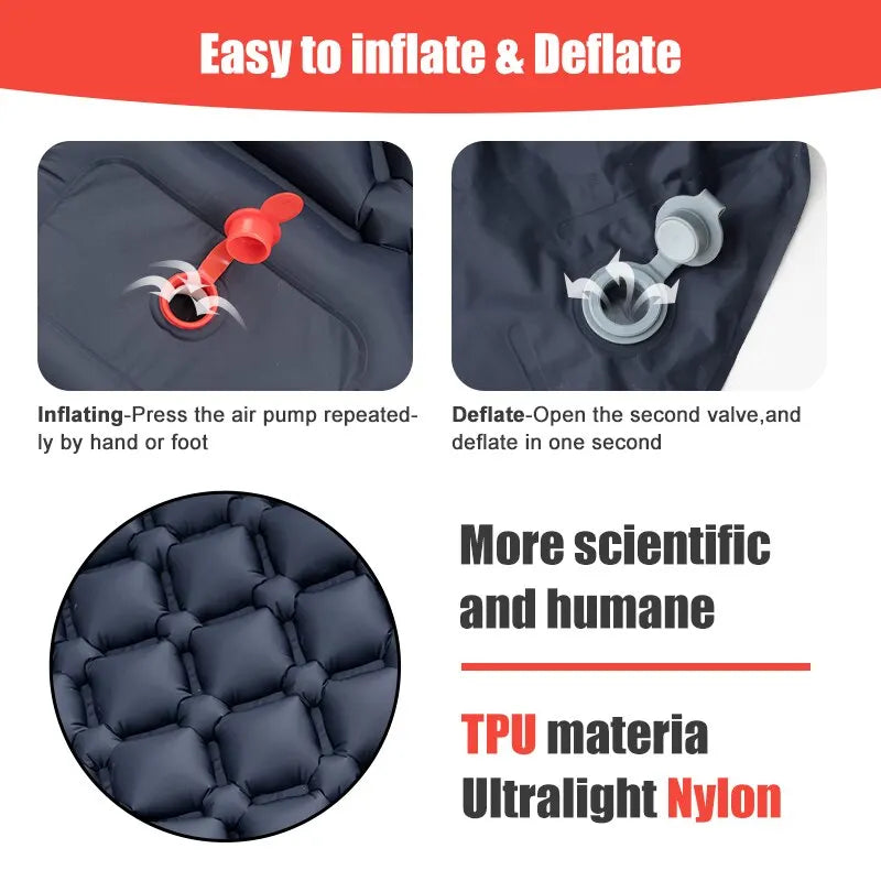Inflatable Camping Sleeping Pad with Integrated Pump - Ultralight Design