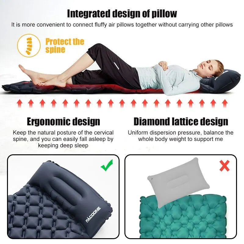 Inflatable Camping Sleeping Pad with Integrated Pump - Ultralight Design