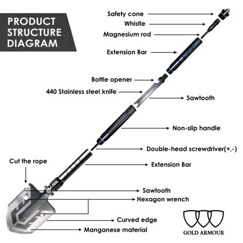 Folding Shovel for Outdoor Adventures - 19 Functions in One Tool