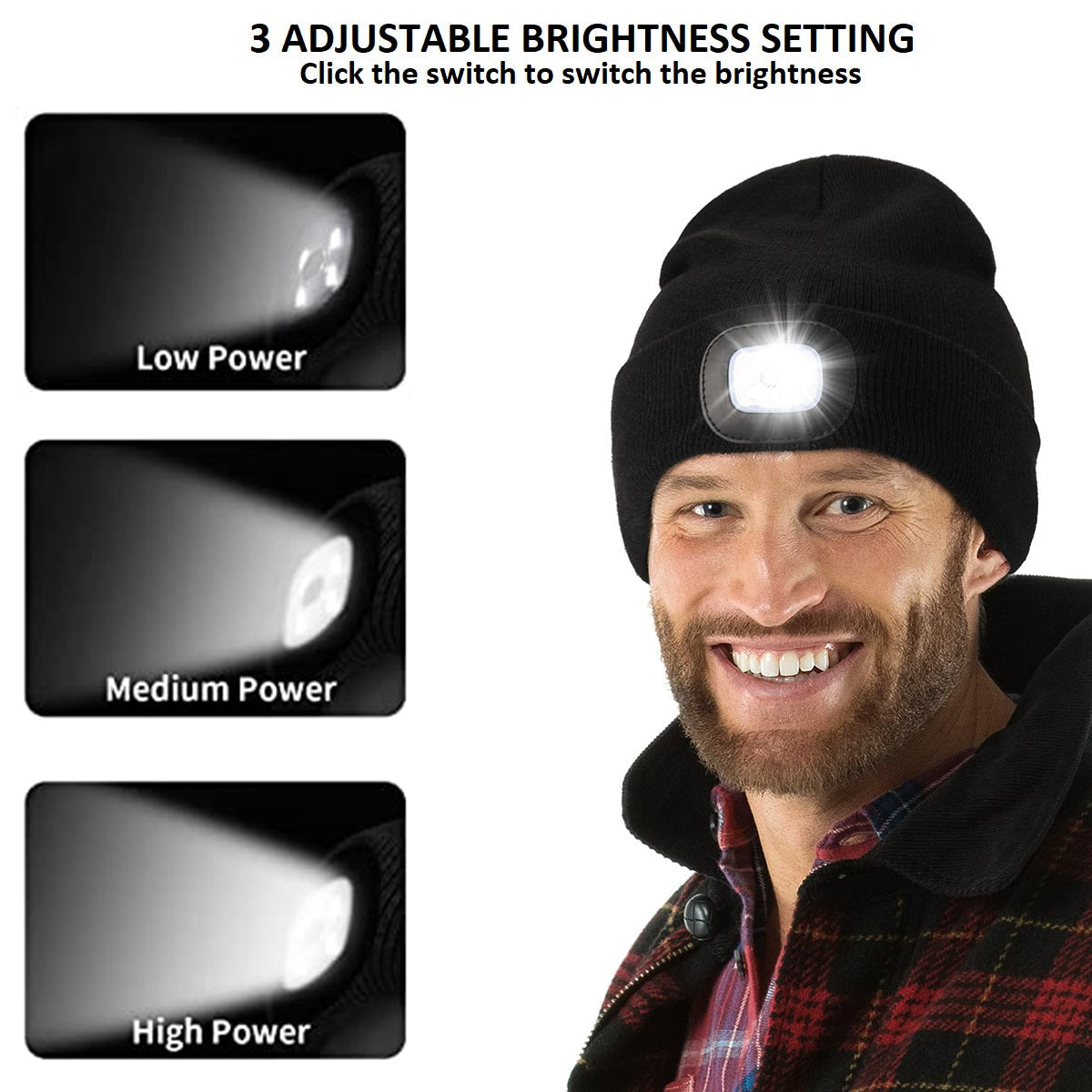 LED Beanie Hat with USB Rechargeable Light for Outdoor Use