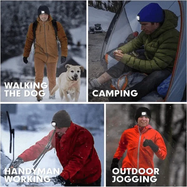 LED Beanie Hat with USB Rechargeable Light for Outdoor Use