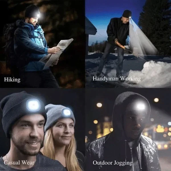 LED Beanie Hat with USB Rechargeable Light for Outdoor Use