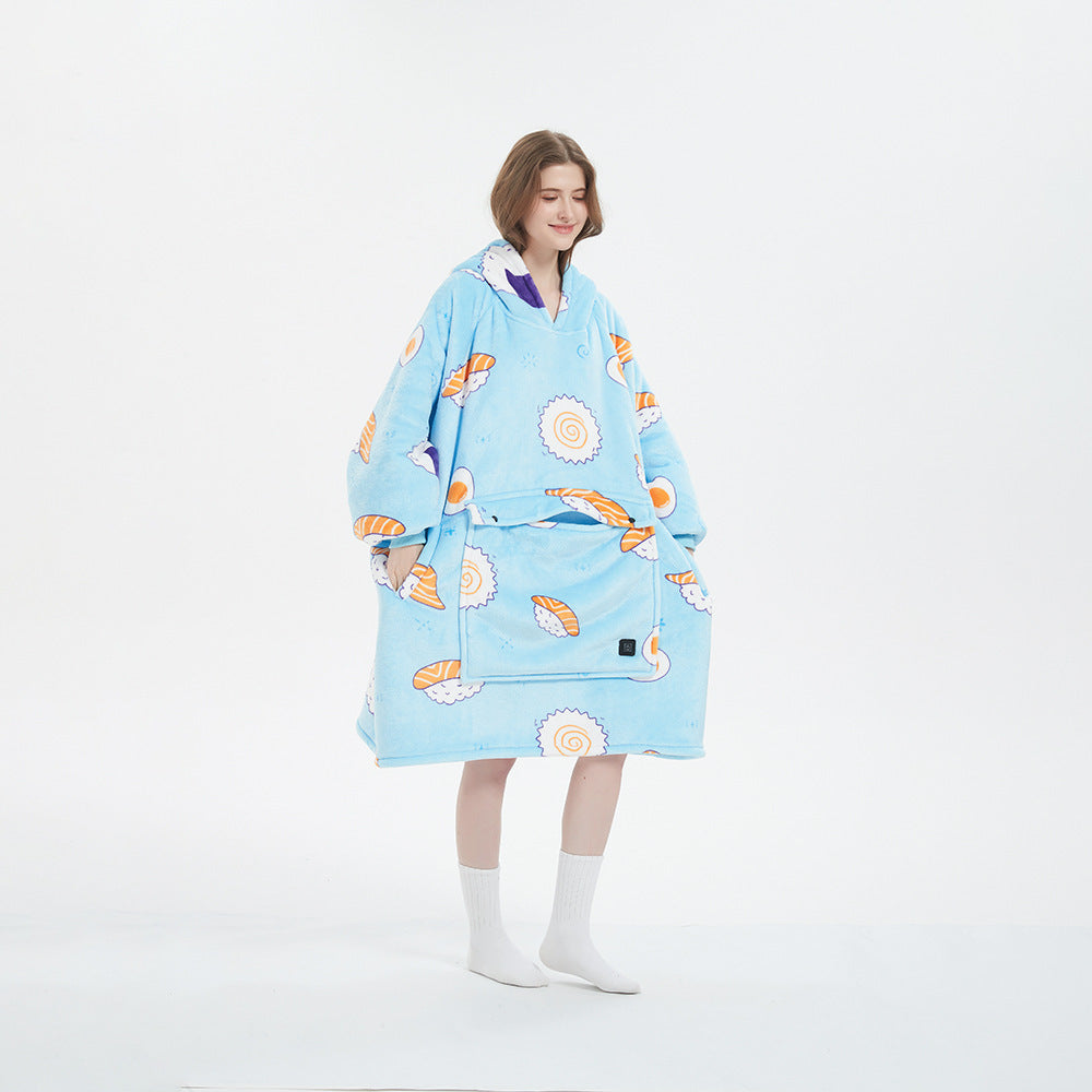 Flannel Hoodie Blanket with Cordless Heating Feature