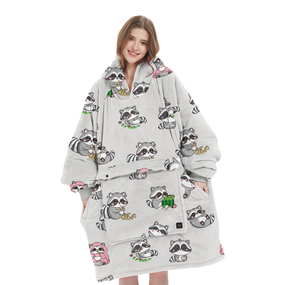 Flannel Hoodie Blanket with Cordless Heating Feature