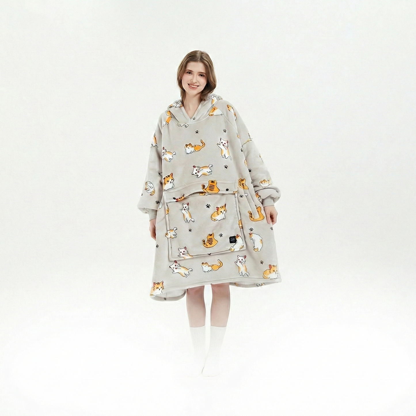 Flannel Hoodie Blanket with Cordless Heating Feature