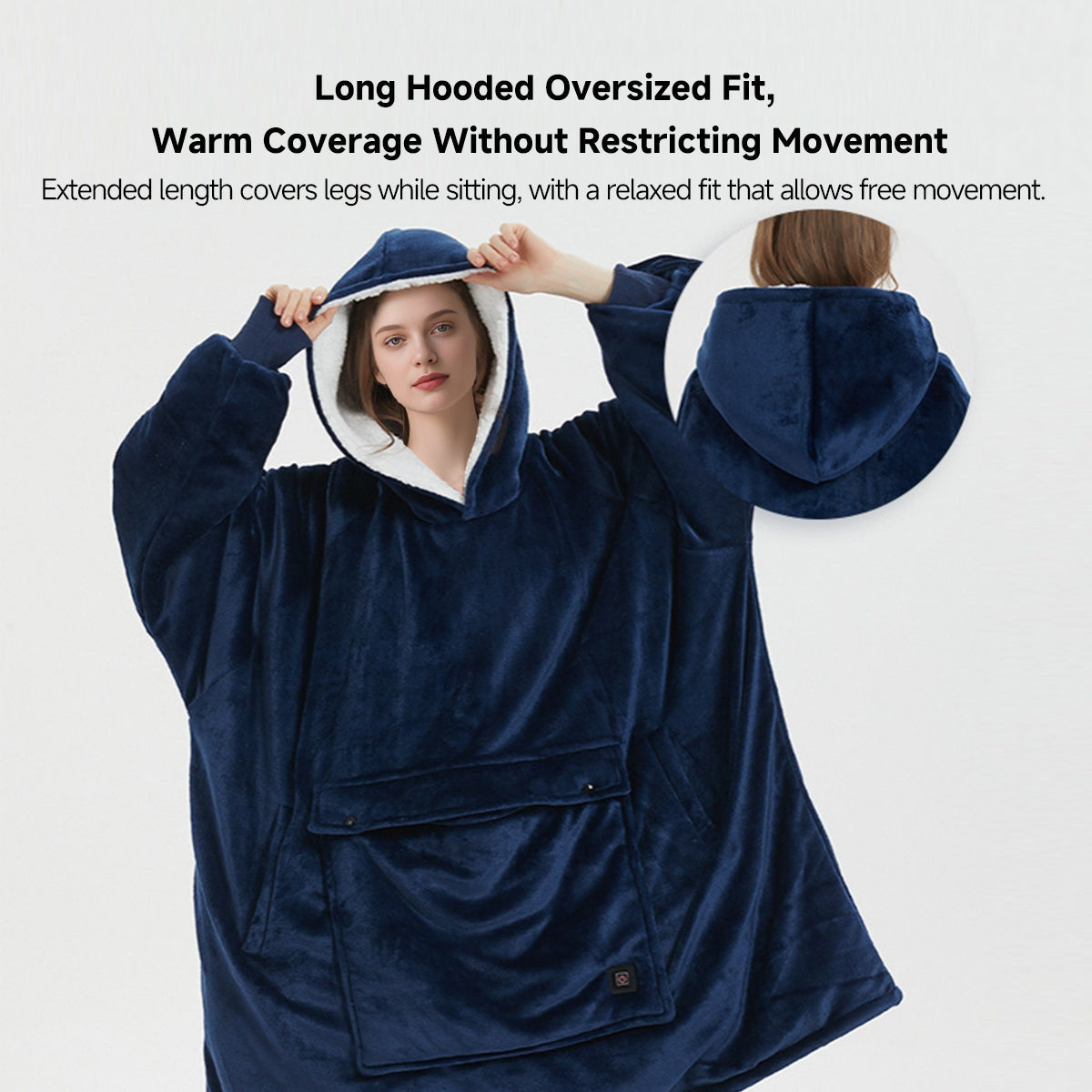 Flannel Hoodie Blanket with Cordless Heating Feature