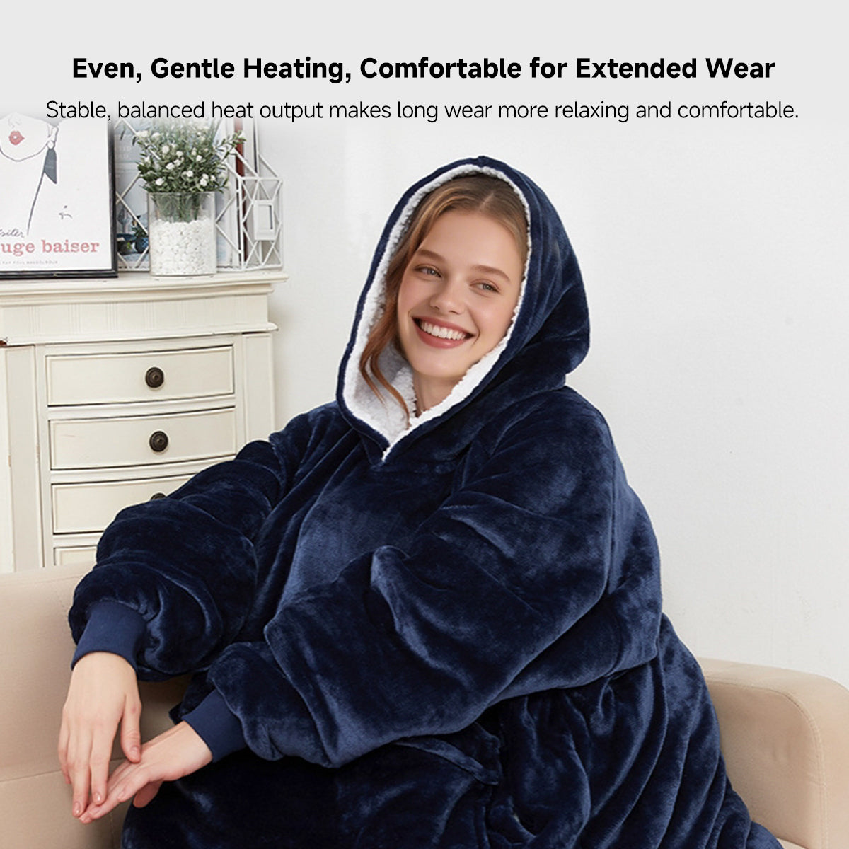 Flannel Hoodie Blanket with Cordless Heating Feature