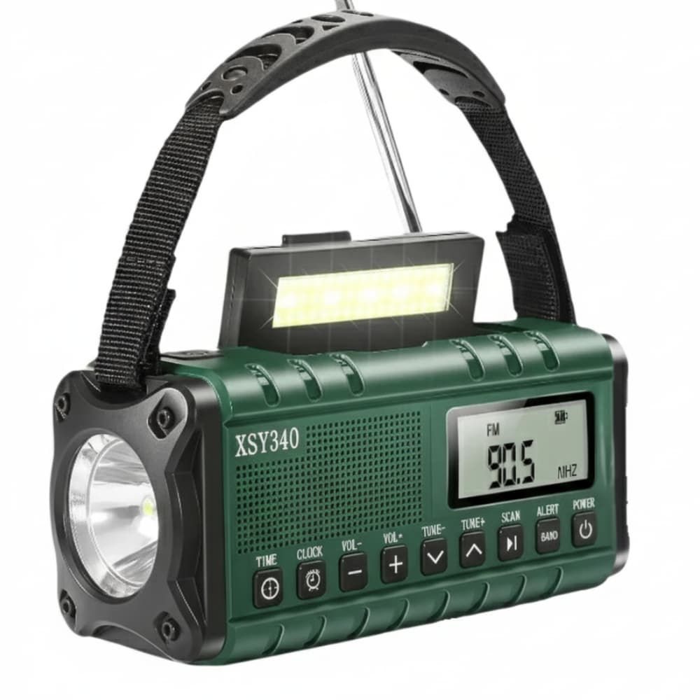 Crank-Powered Emergency Radio and Solar Flashlight