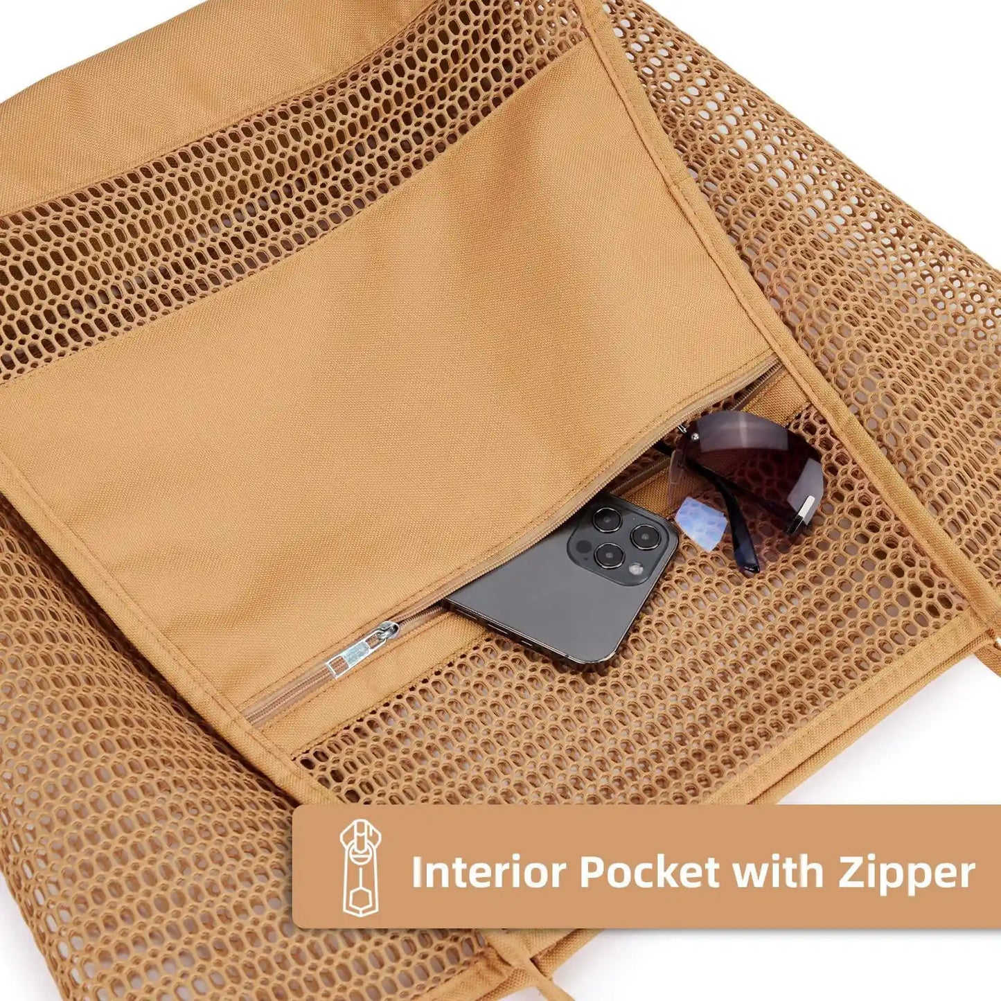 Mesh Tote Bag for Beach with Multiple Pockets