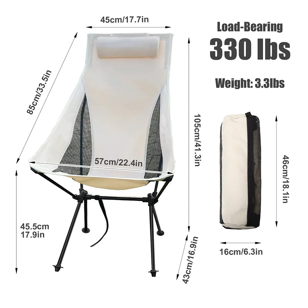 Folding Camp Chair with Head Support – Easy to Carry