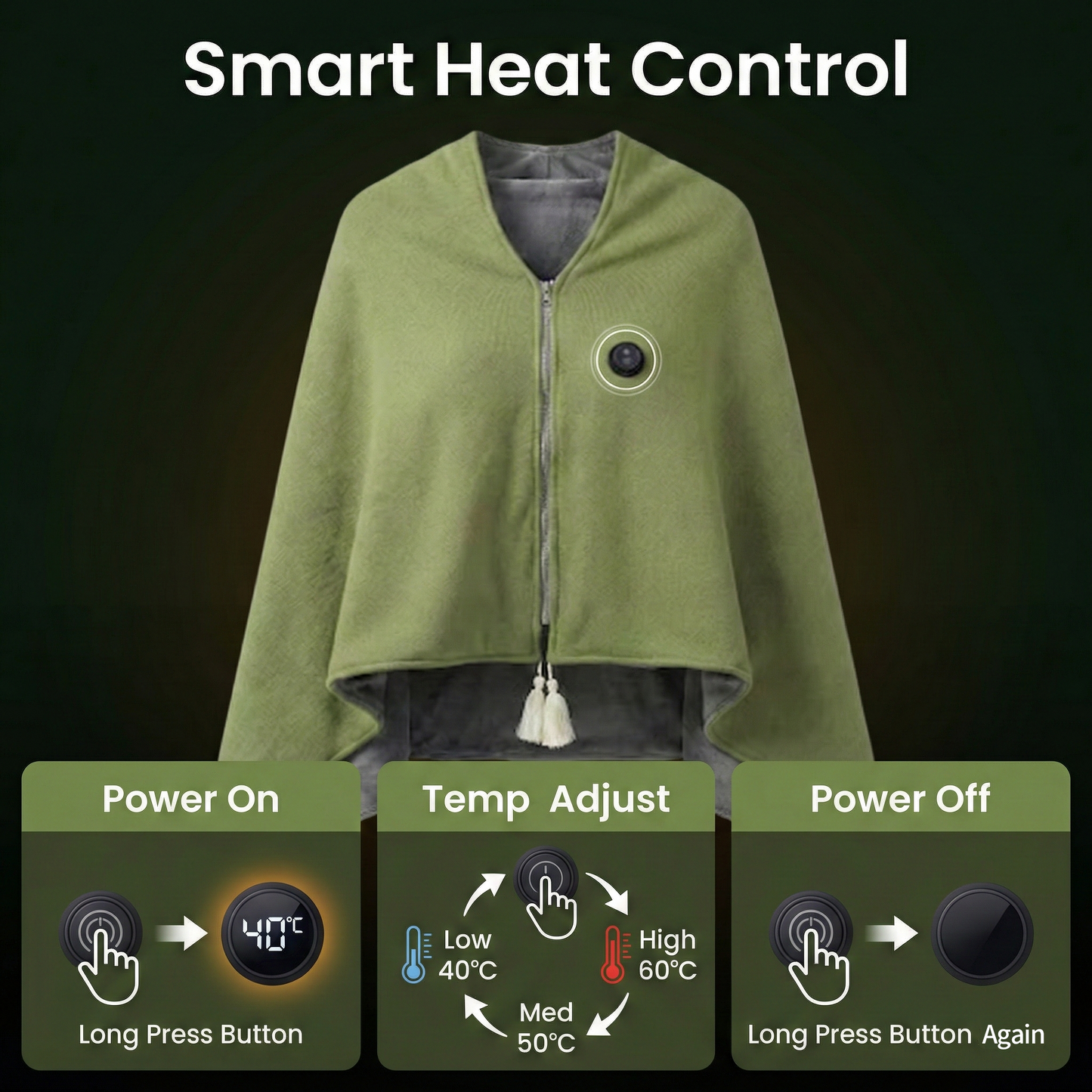 Electric Heated Shawl Blanket with USB for Portability