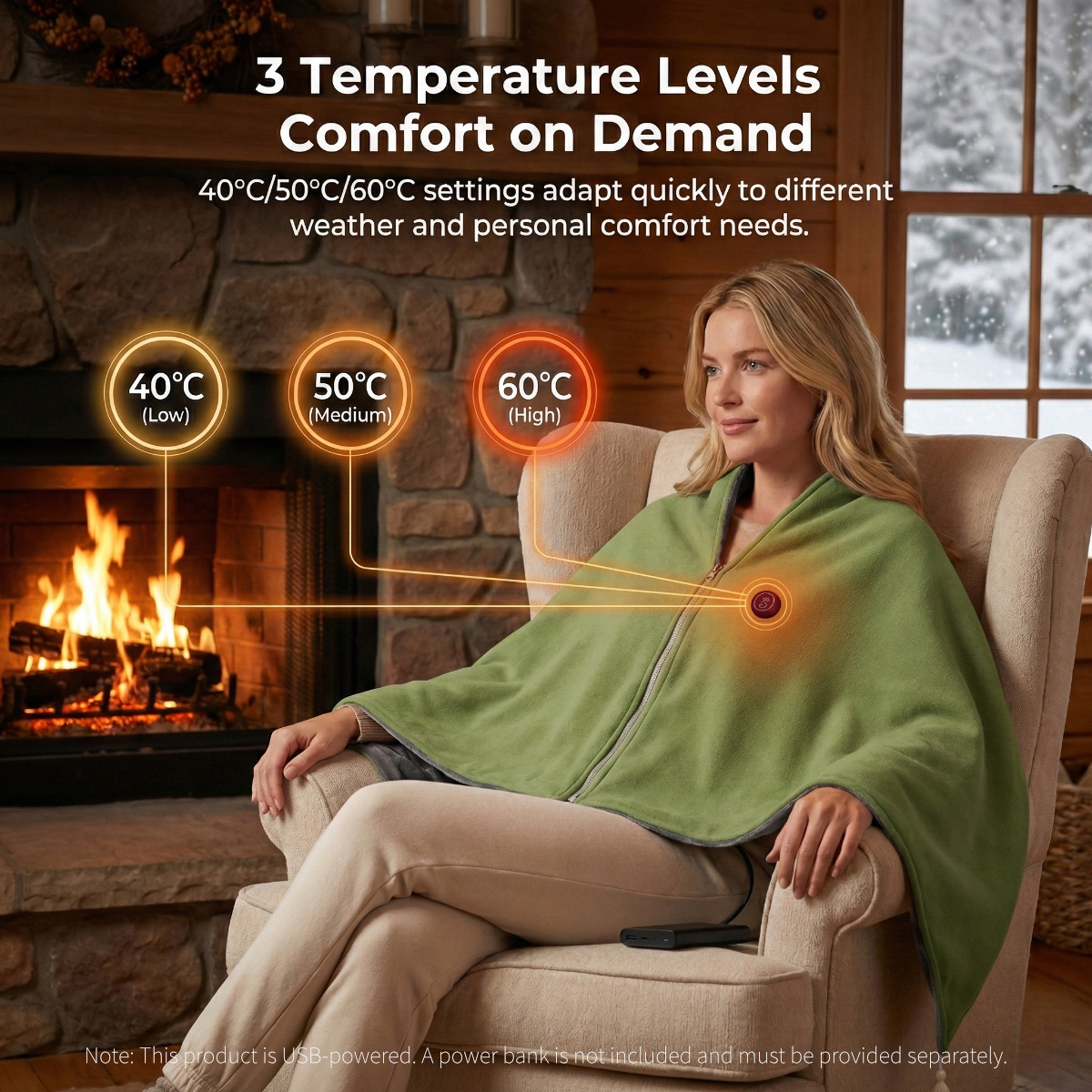 Electric Heated Shawl Blanket with USB for Portability
