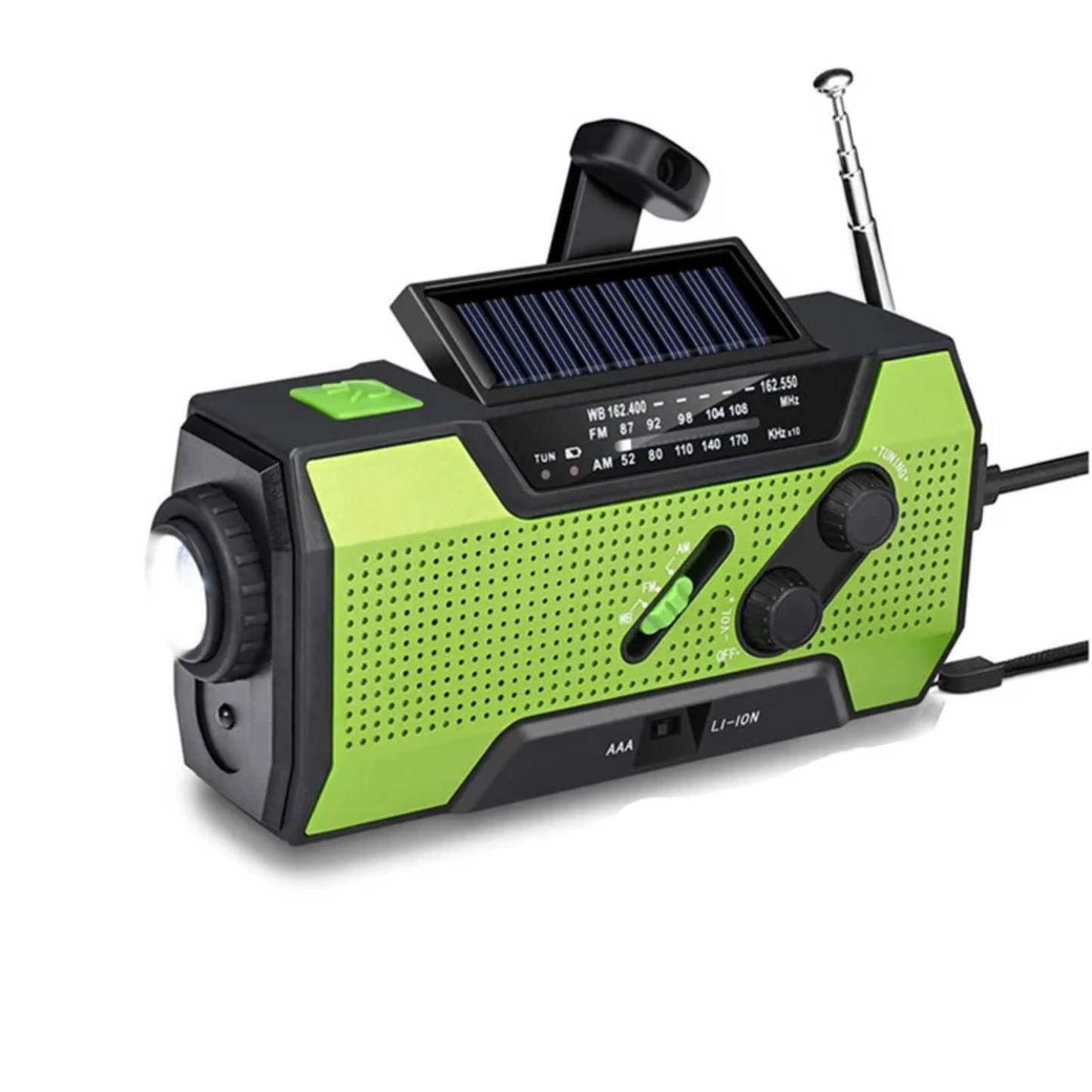Emergency Radio with Solar and Hand Crank Power