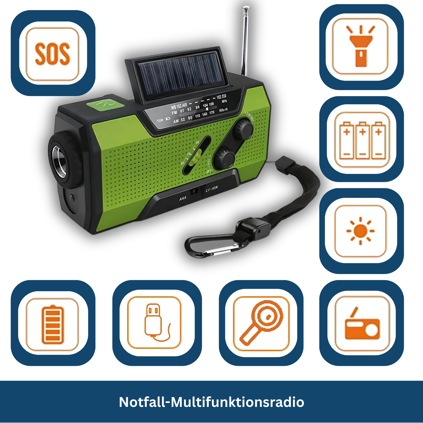 Emergency Radio with Solar and Hand Crank Power
