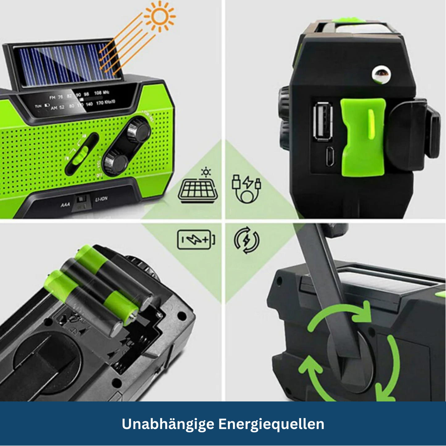 Emergency Radio with Solar and Hand Crank Power