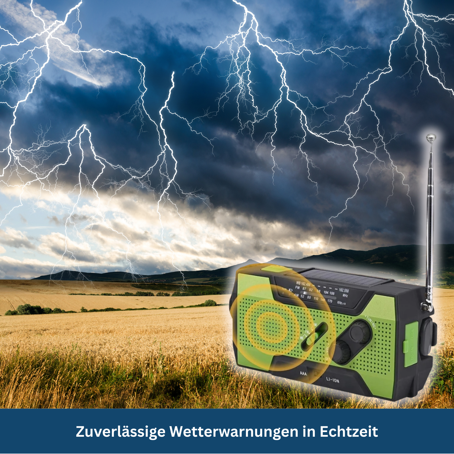 Emergency Radio with Solar and Hand Crank Power