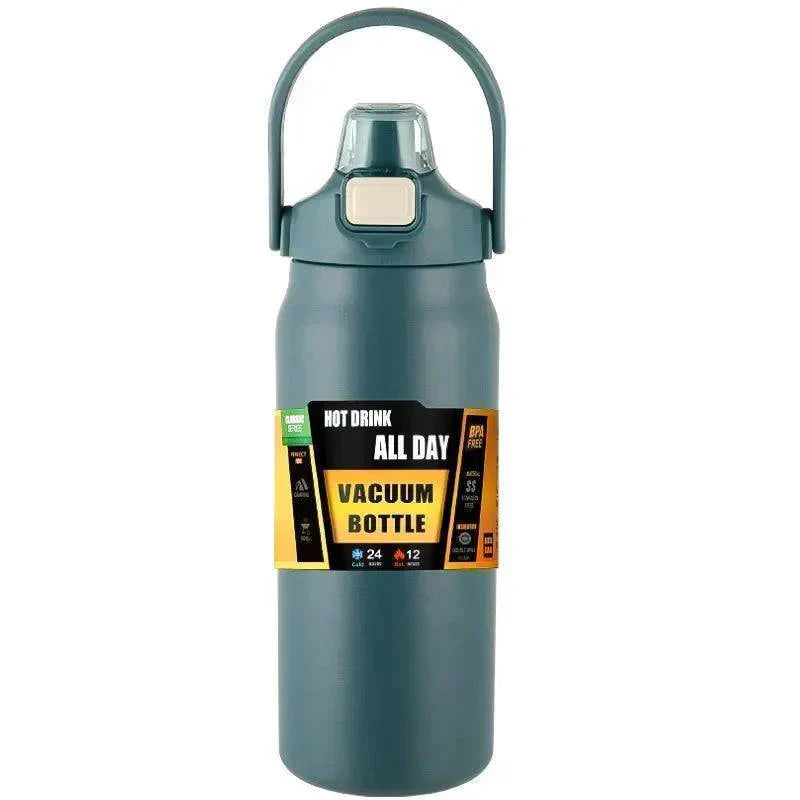 Insulated Water Bottle in Stainless Steel with Built-in Straw