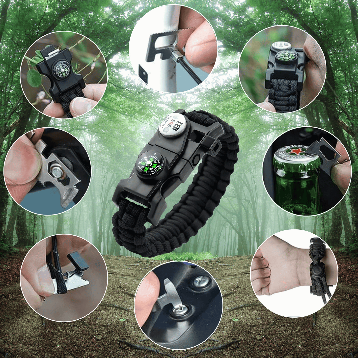 LED Compass Paracord Survival Bracelet