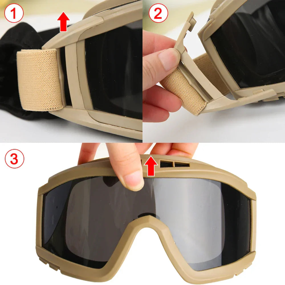 Interchangeable Anti-Fog Lenses Tactical Goggles
