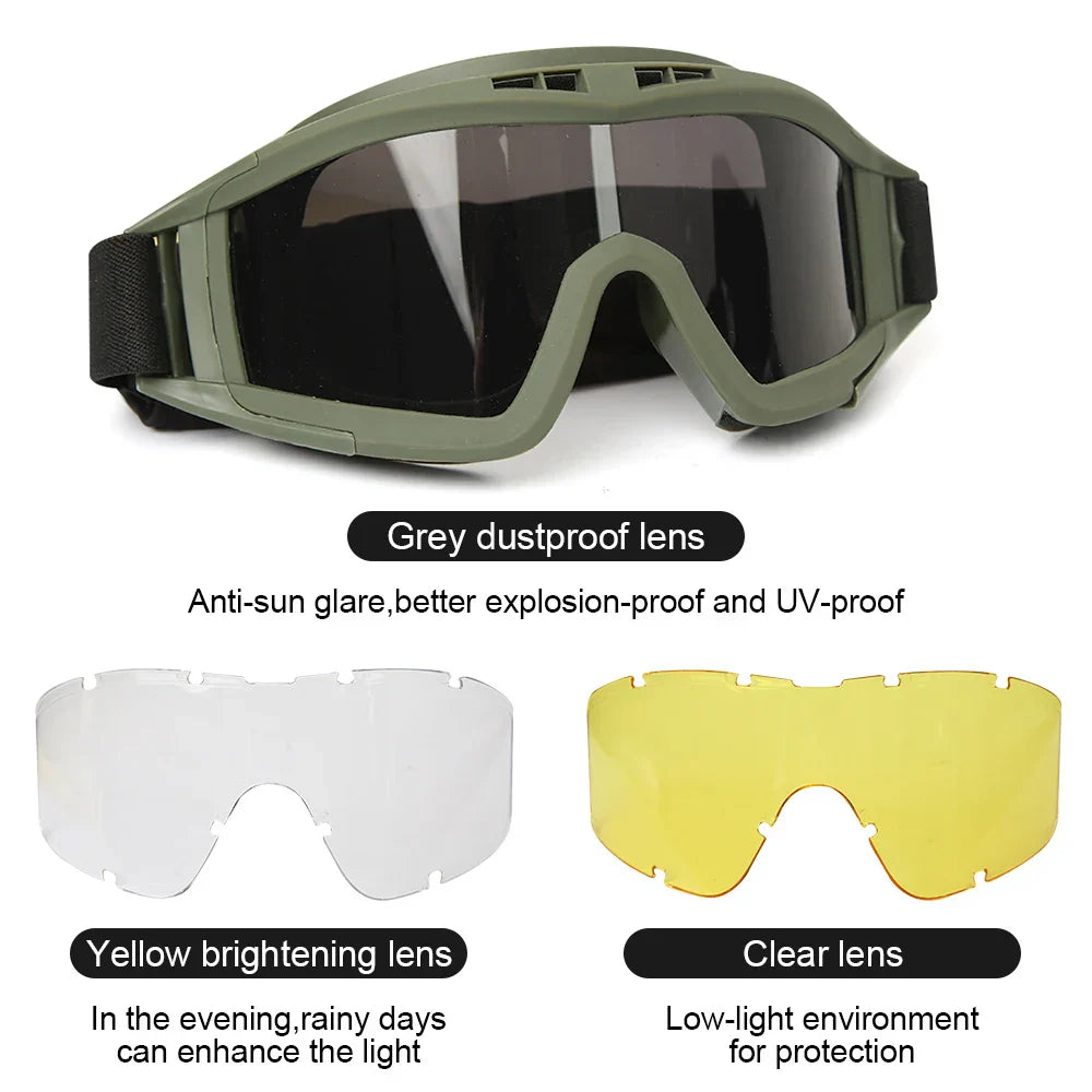 Interchangeable Anti-Fog Lenses Tactical Goggles
