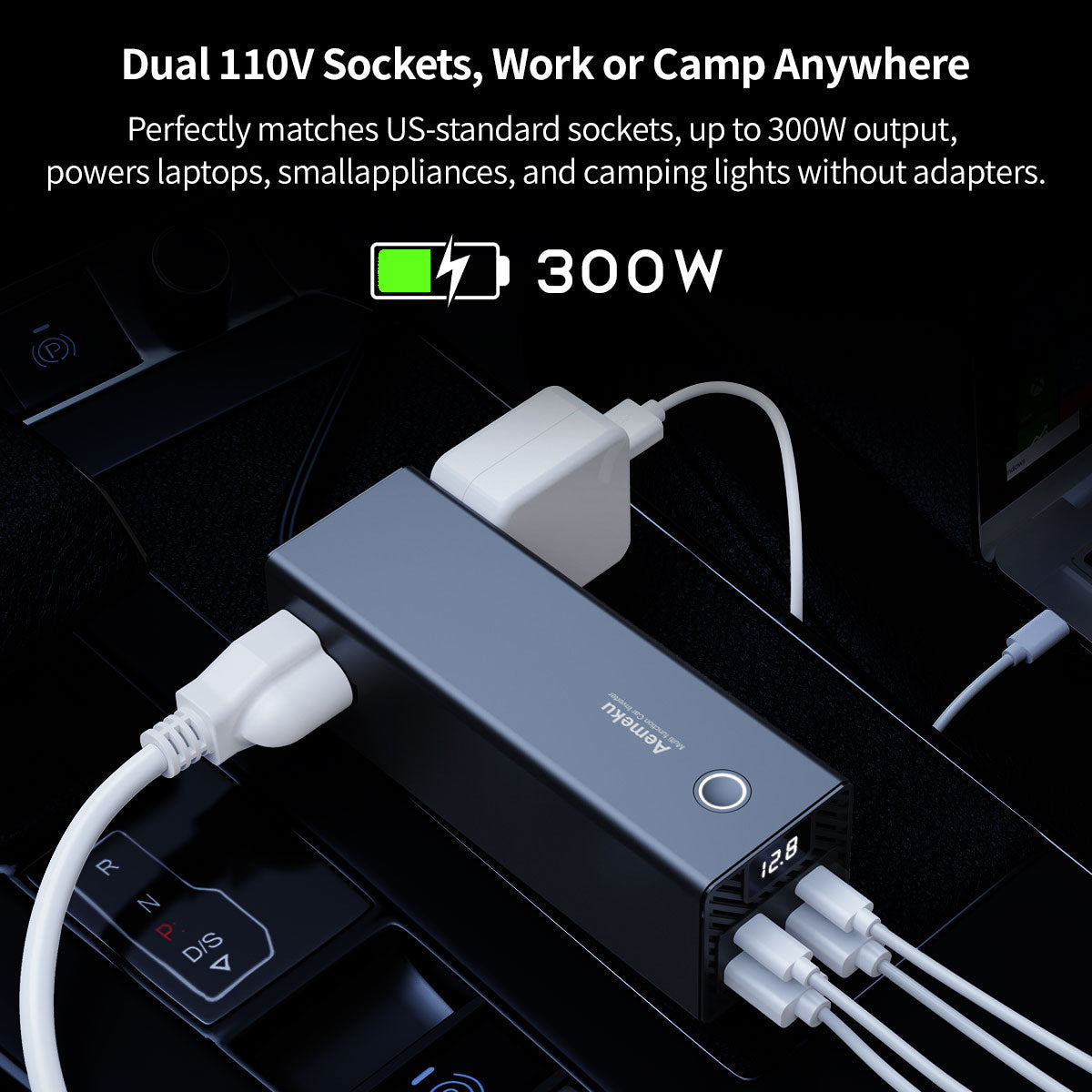 Car Power Inverter for Universal Use with Dual Quick Charge Ports