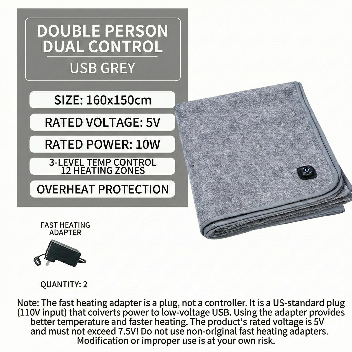 Electric Blanket with 3-Zone Heating and USB Fast Warm-Up