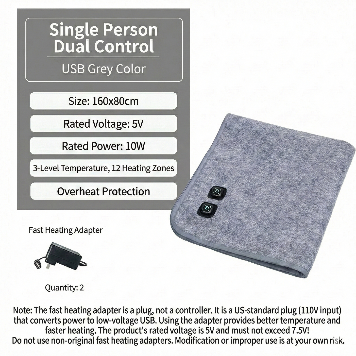 Electric Blanket with 3-Zone Heating and USB Fast Warm-Up