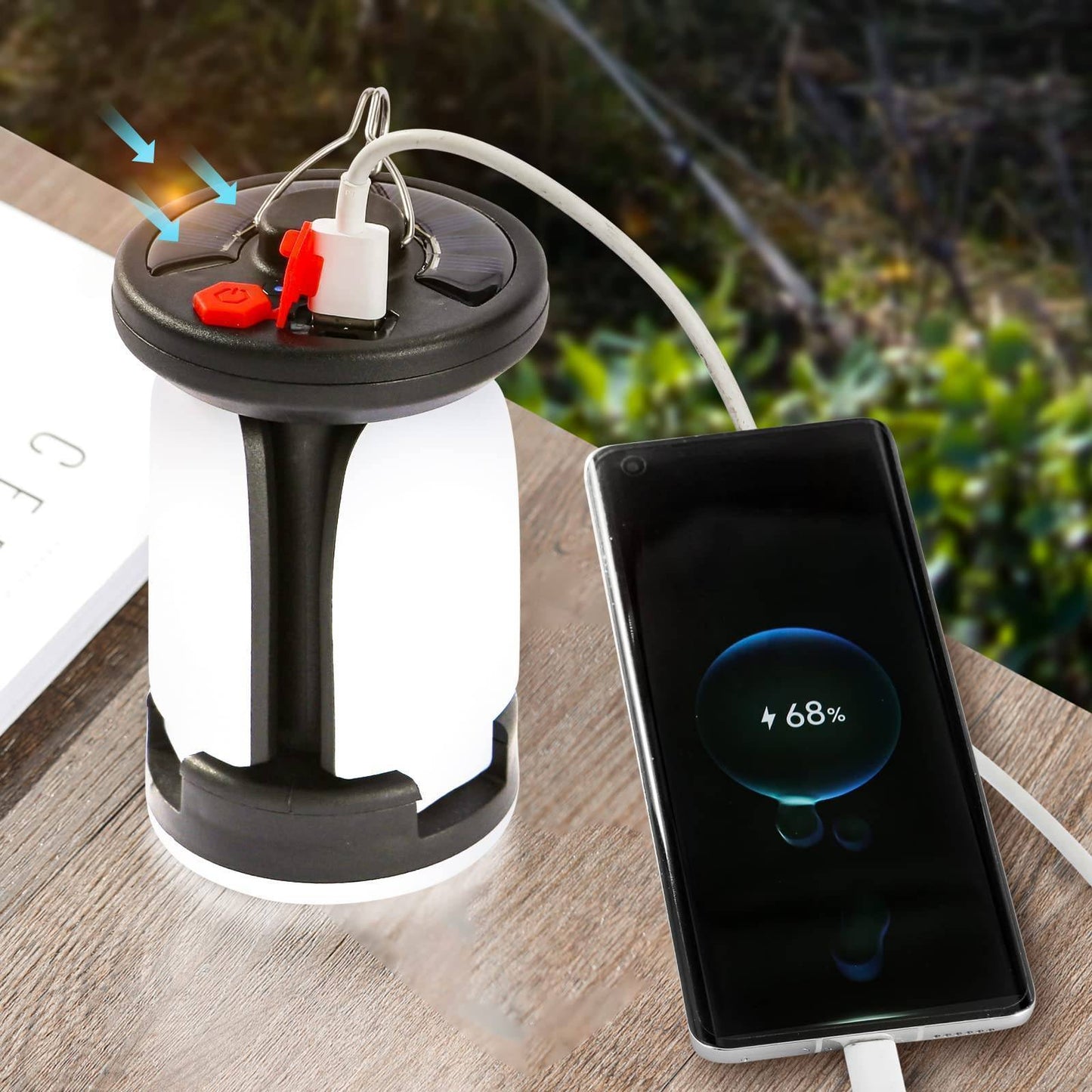 LED Camping Lantern with USB Rechargeable Battery and Solar Option