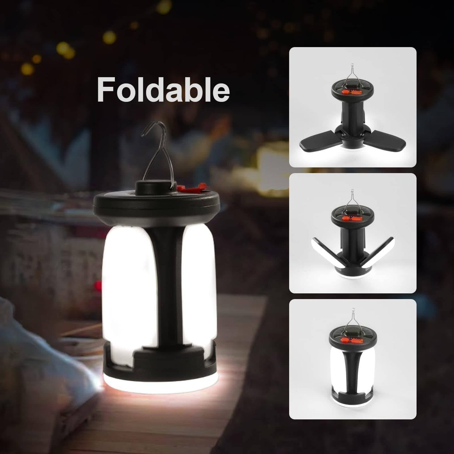 LED Camping Lantern with USB Rechargeable Battery and Solar Option