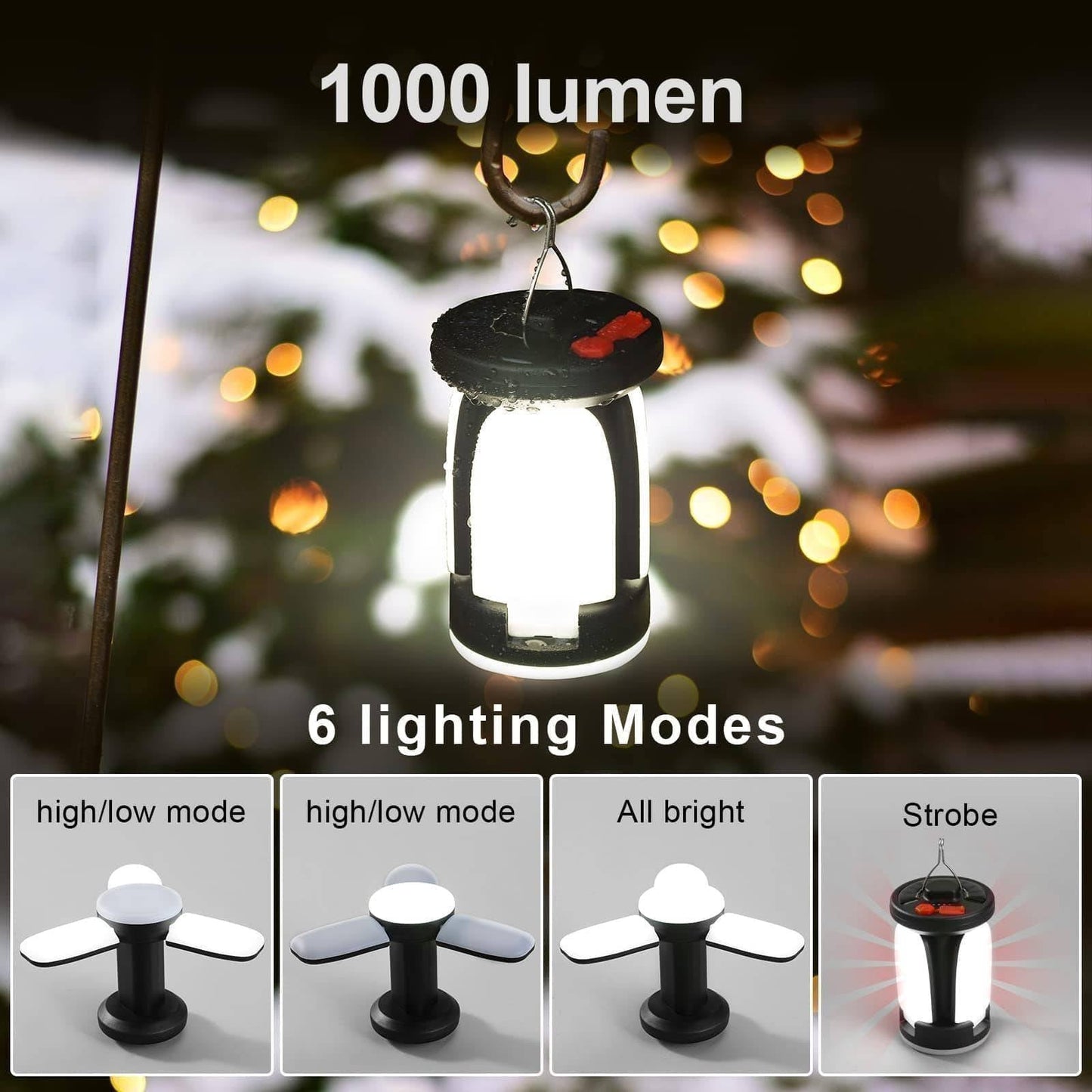LED Camping Lantern with USB Rechargeable Battery and Solar Option