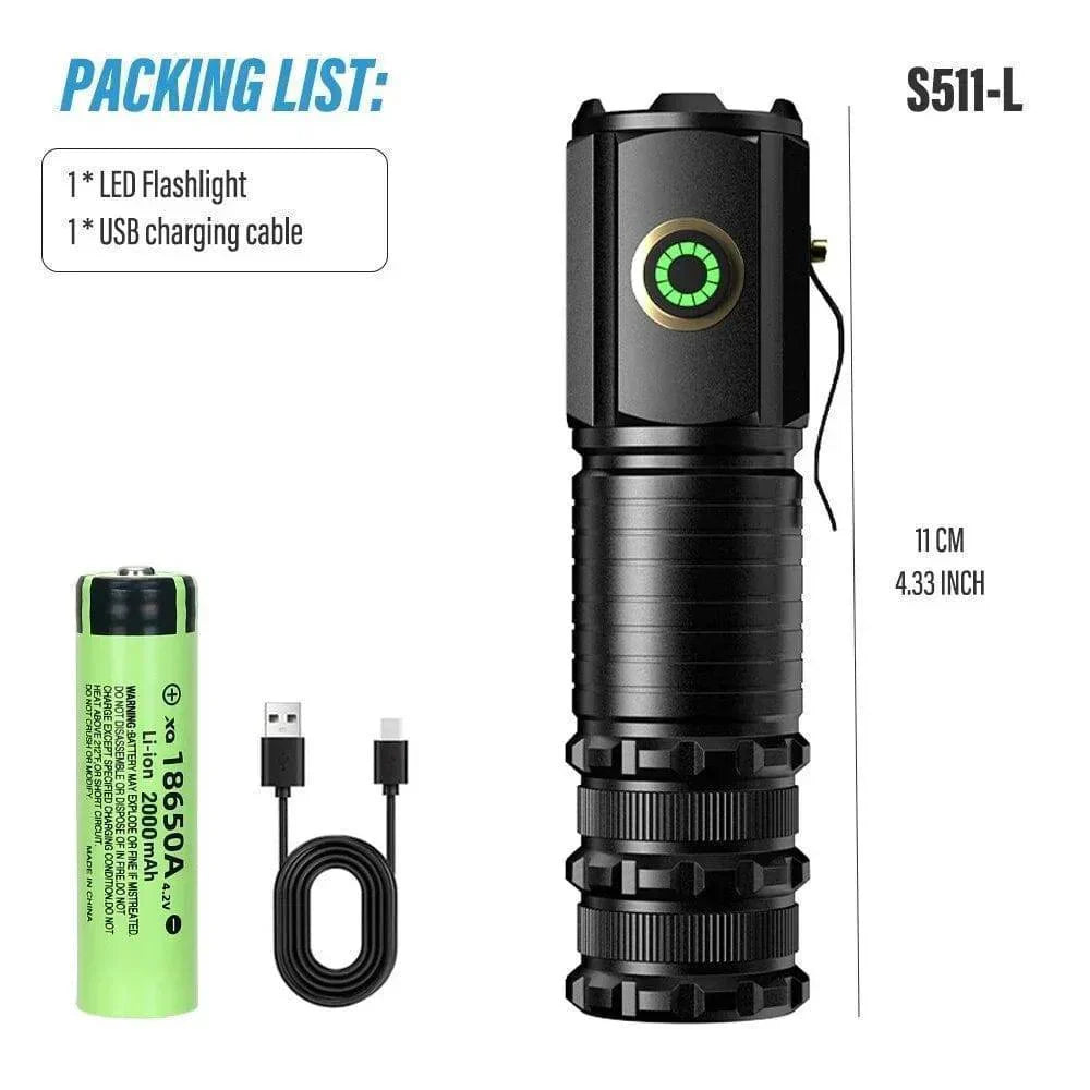 LED Flashlight with Magnetic Base – Rechargeable via USB