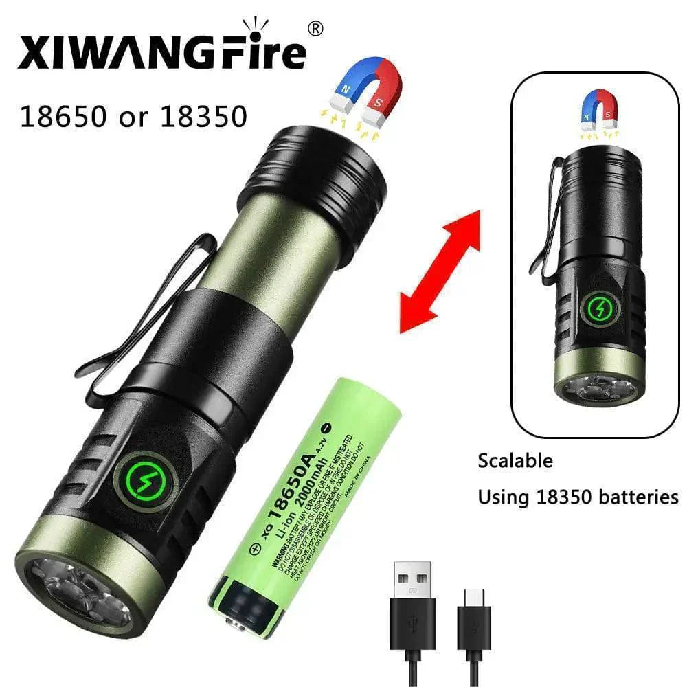 LED Flashlight with Magnetic Base – Rechargeable via USB