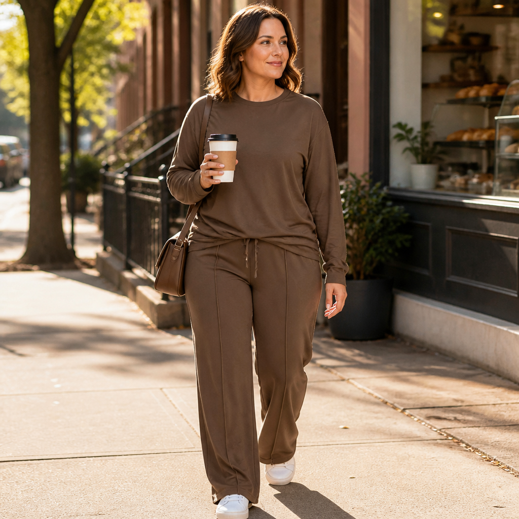 ElysianEase™ – Relaxed Long Sleeve Top & Wide-Leg Pants Set