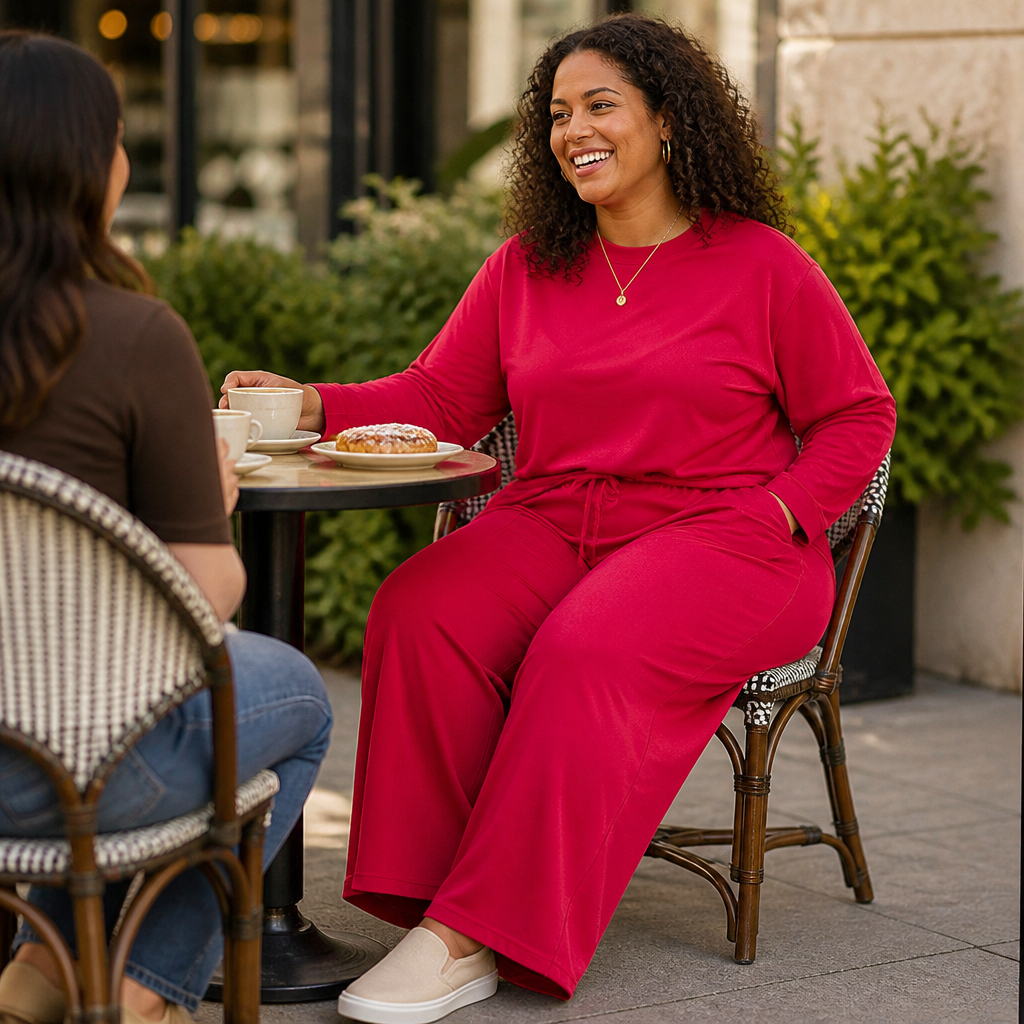 ElysianEase™ – Relaxed Long Sleeve Top & Wide-Leg Pants Set