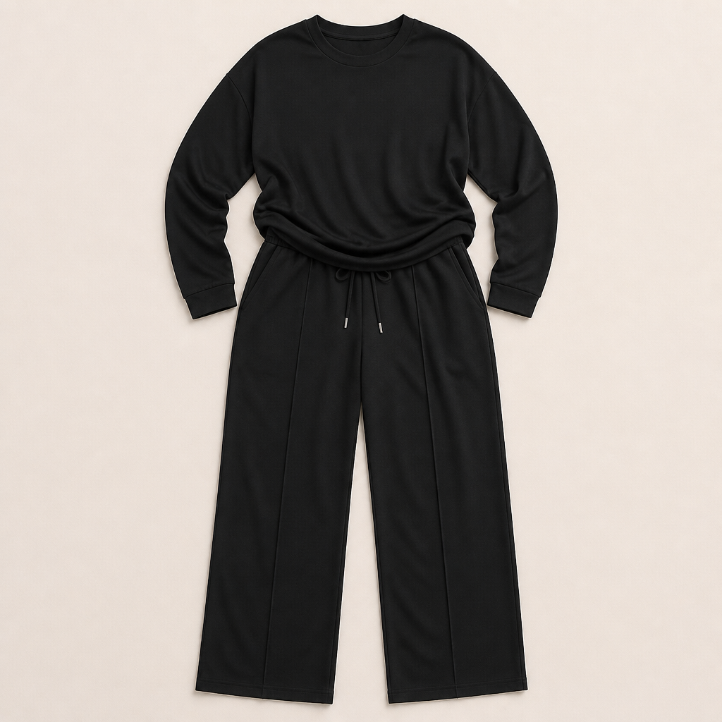 ElysianEase™ – Relaxed Long Sleeve Top & Wide-Leg Pants Set