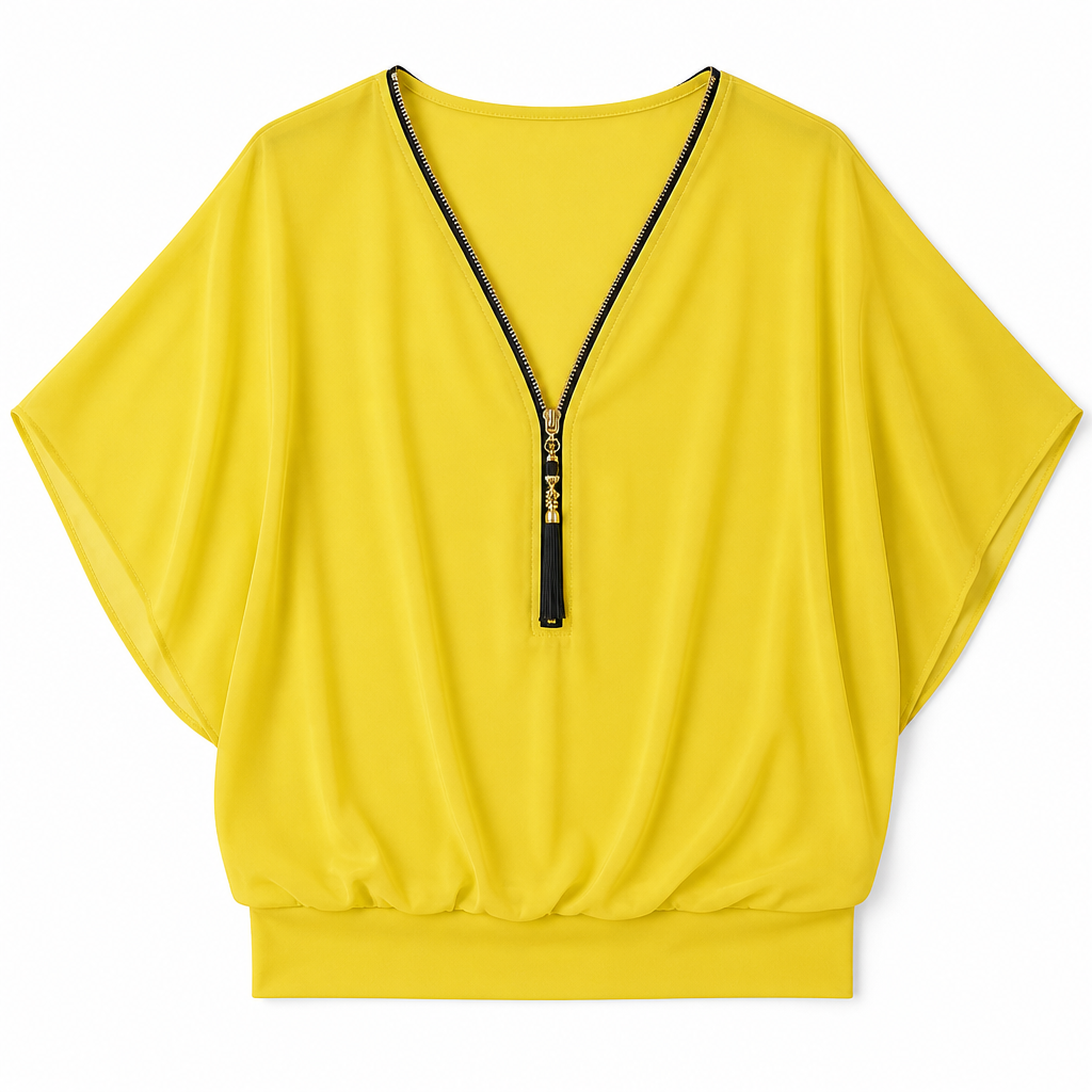 LuminaFlex™ – Flowy Chiffon V-Neck Blouse with Zip Detail