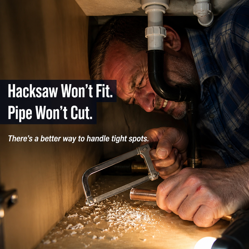 FlowMaster Precision™ — Ratchet Through PVC, Copper & PEX in Seconds Without Crushing Pipes