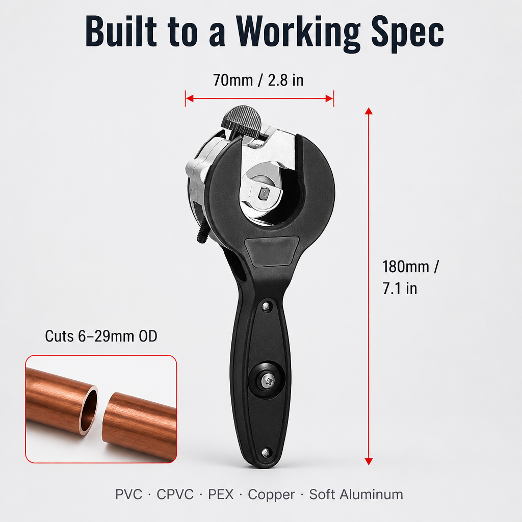 FlowMaster Precision™ — Ratchet Through PVC, Copper & PEX in Seconds Without Crushing Pipes
