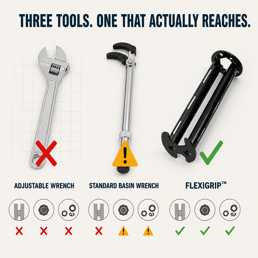 FlexiGrip™ — Install Any Faucet In Cramped Under-Sink Spaces Without Calling A Plumber