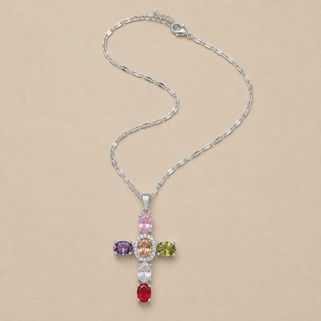 DazzleDrop™ – Multicolor Crystal Cross Pendant Necklace